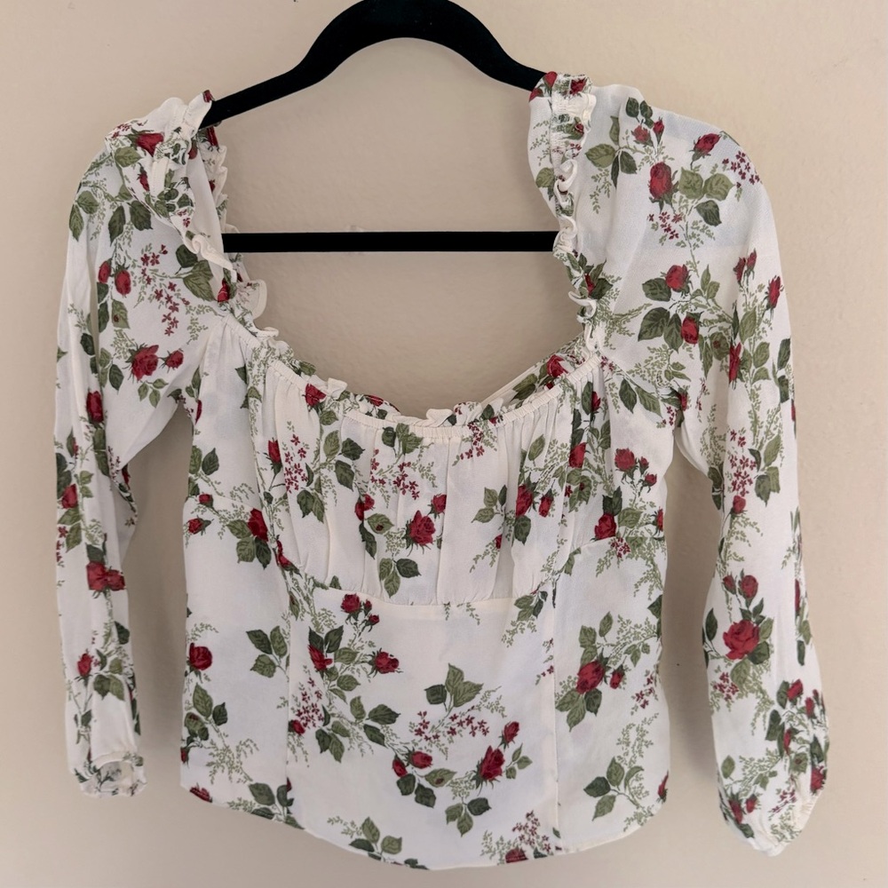 Reformation Floral Print Square Neckline Crop Top